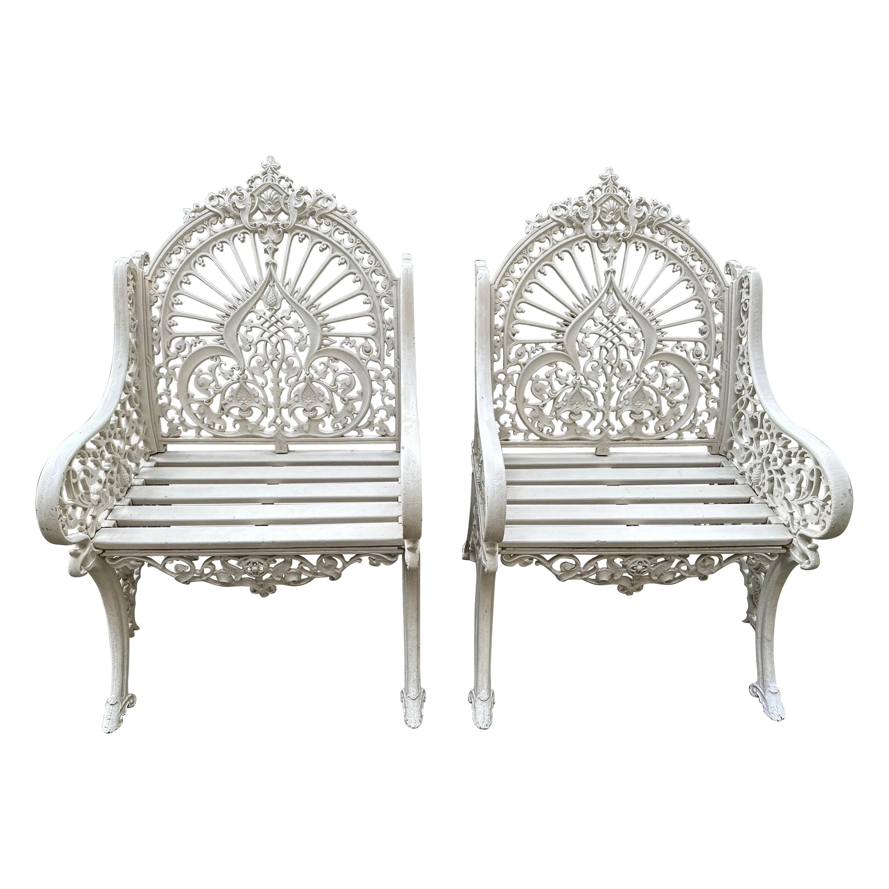 Original Coalbrookdale Peacock Chairs design mark 90928 & stamped year 1853. For Sale