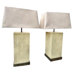 Pair of Julian Chichester Rene faux shagreen lamps in ivory colour.