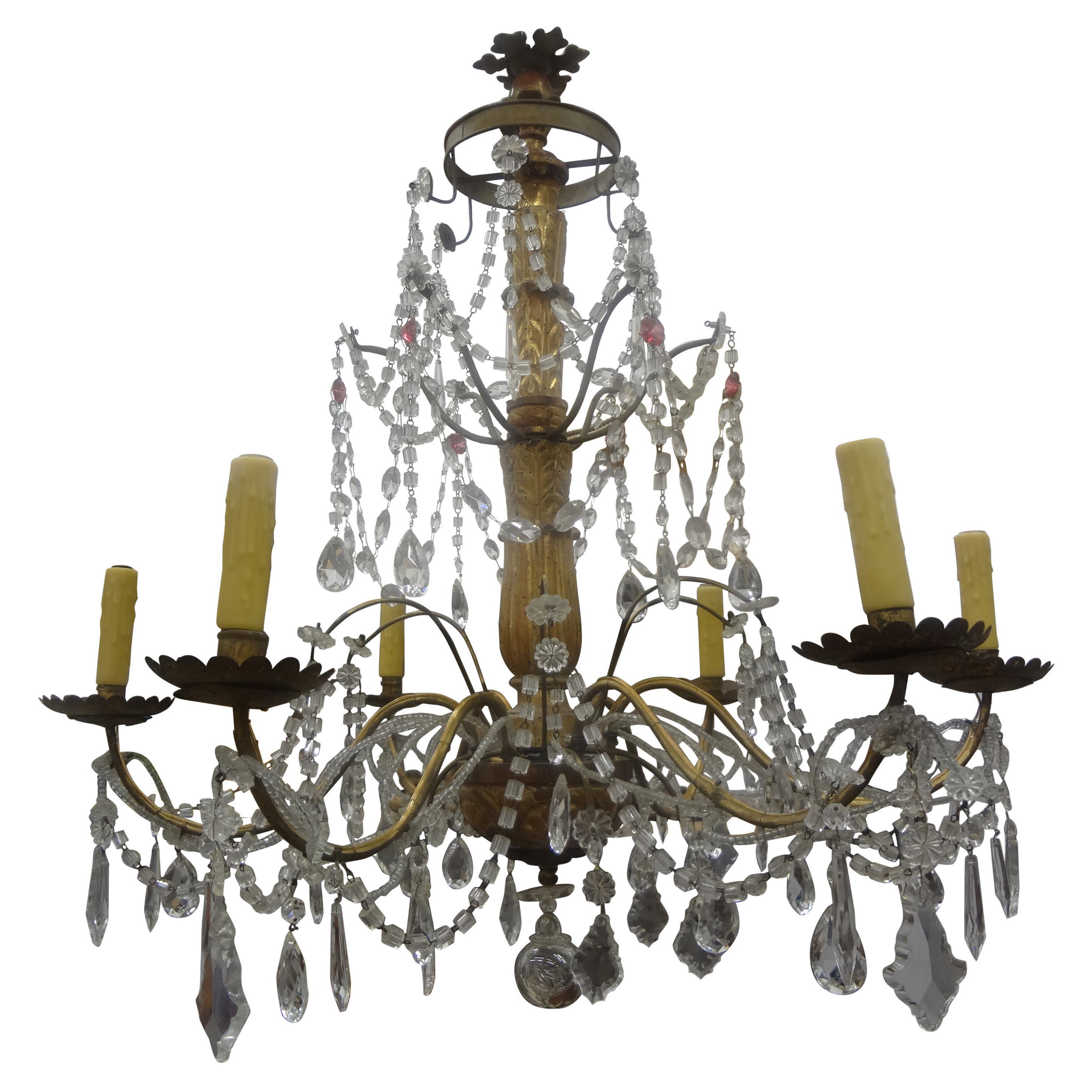 19th Century Italian Genovese Giltwood and Crystal Chandelier For Sale