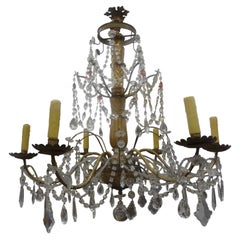 Antique 19th Century Italian Genovese Giltwood and Crystal Chandelier