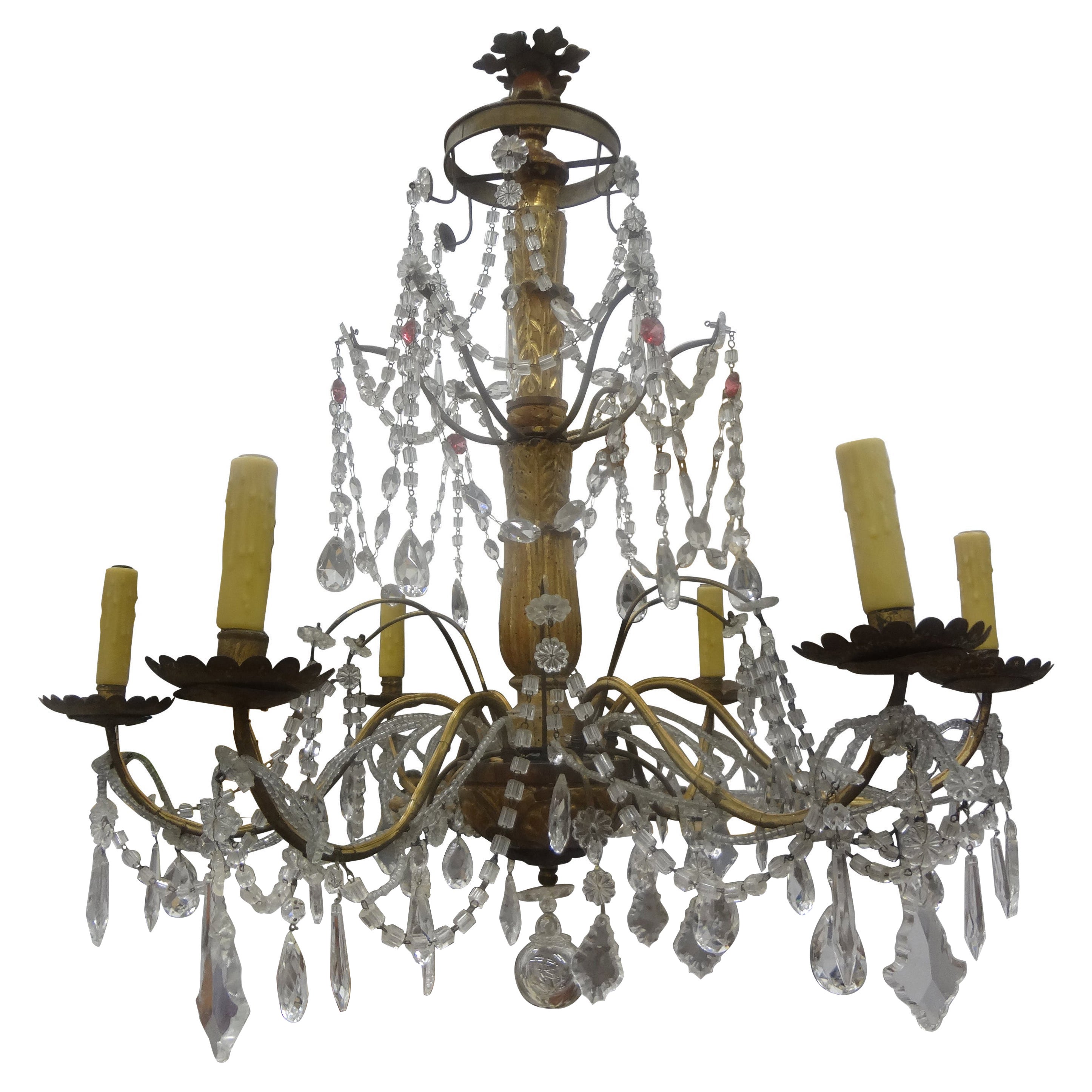 19th Century Italian Genovese Giltwood and Crystal Chandelier