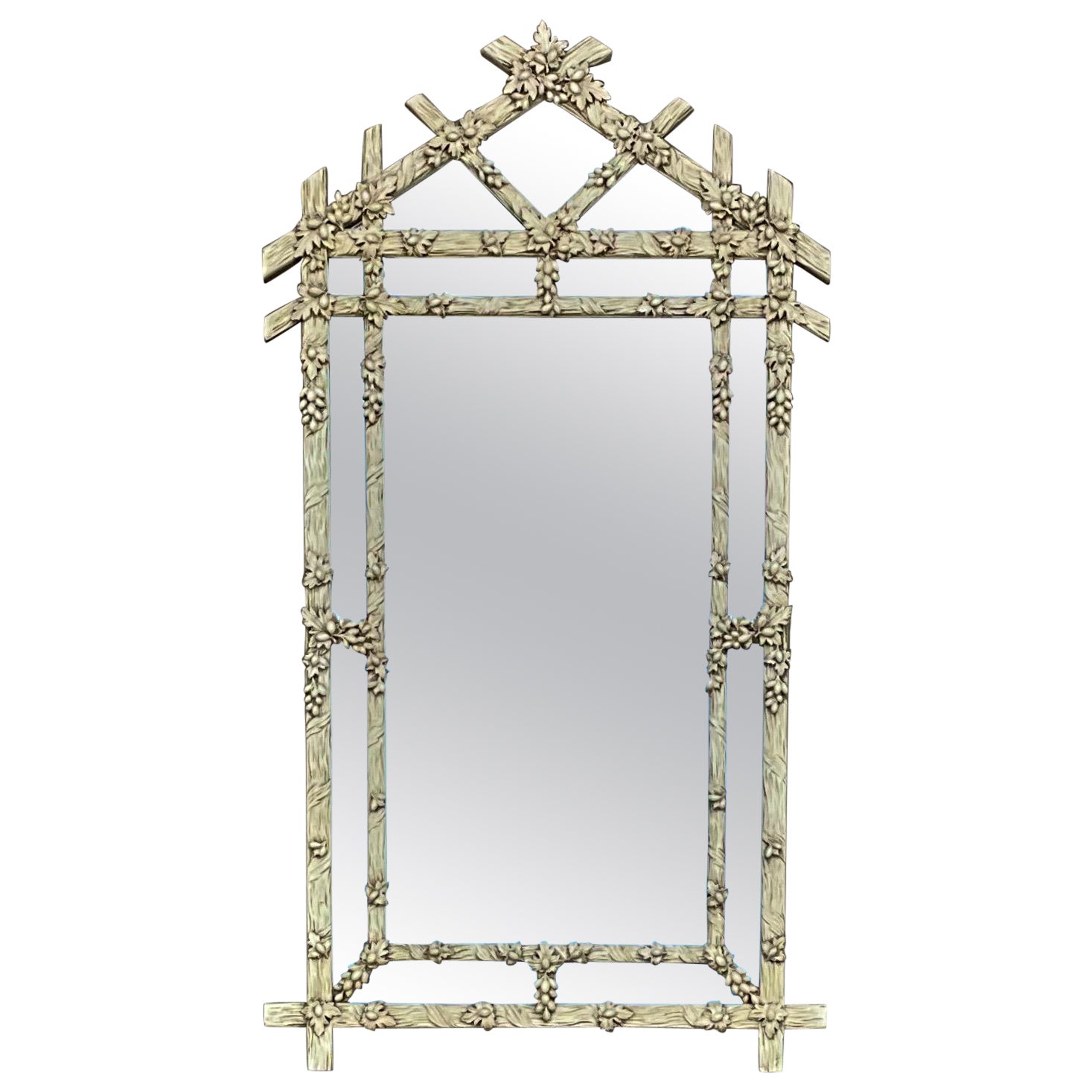 Mid-Century Italian Painted Carved Wood Faux Bois Mirror With French Styling  For Sale