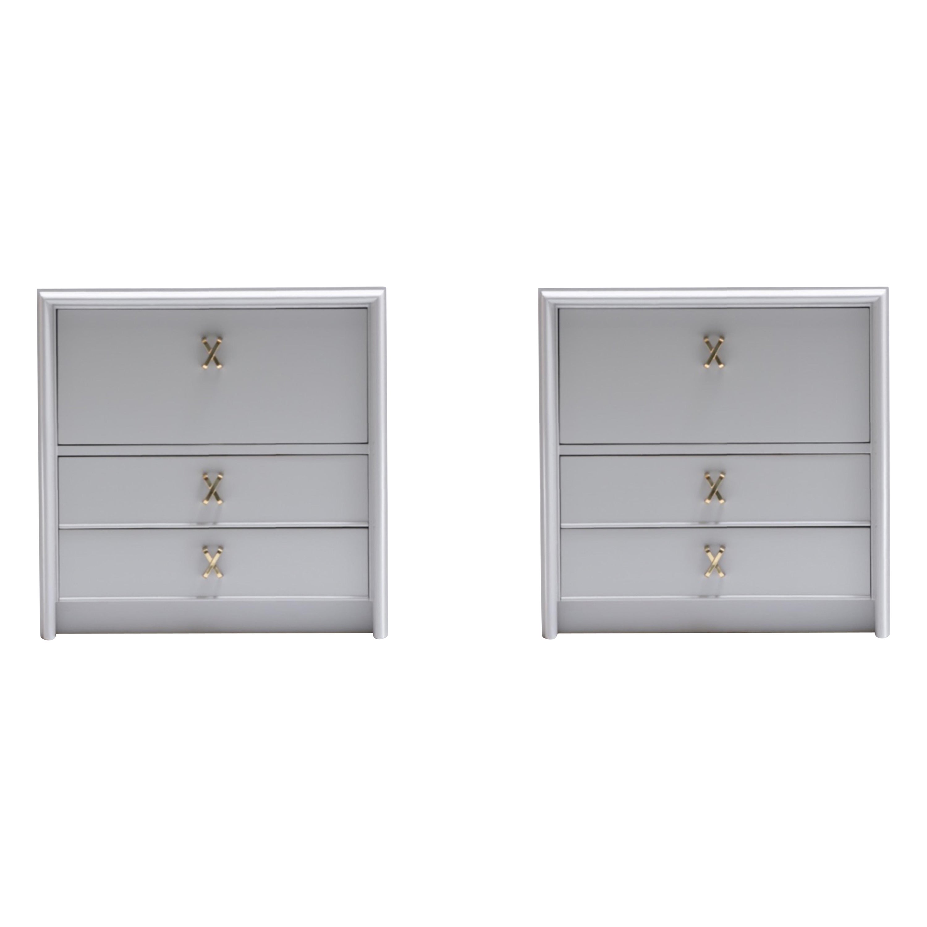 Pair of 1950s Paul Frankl Nightstands Lacquered in Farrow & Ball Pavilion Grey 