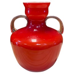 1960's Opalina Fiorentina Red Glass Vase, Made in Italy