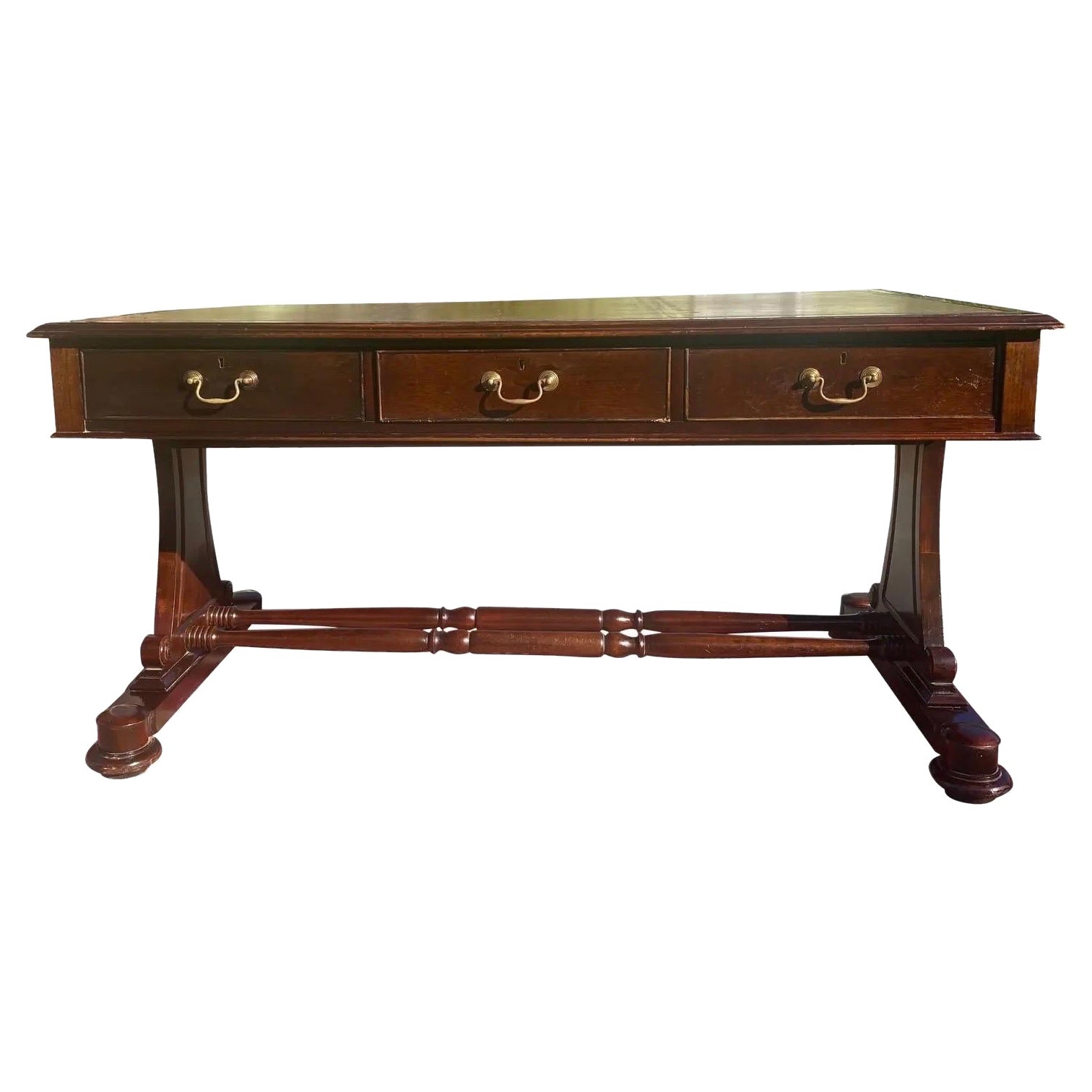 19th Century English Regency Mahogany Leather Top Writing Desk