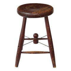 Antique Rustic Four-Legged Maroon Stool