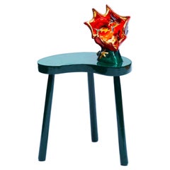 "Bisou" stool, glittery green resin and cast Vallauris shellfish lamp