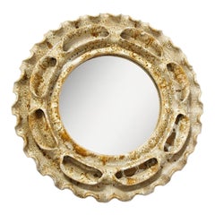 Beige and Brown Speckled Sculpted Glazed Ceramic Wall Mirror, 20th Century