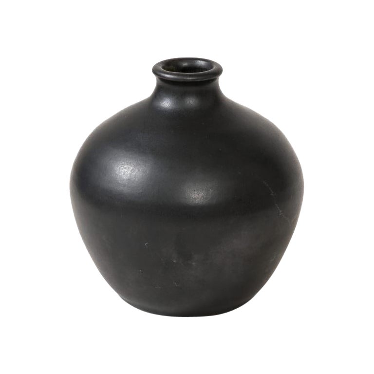 Round Black Glazed Ceramic Vase by Leon Pointu, France, c. 1930