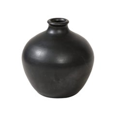 Vintage Round Black Glazed Ceramic Vase by Leon Pointu, France, c. 1930