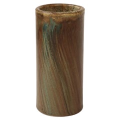 Vintage Unique Cylindrical Brown and Green Ceramic Vase by Jean Pointu, c. 1920