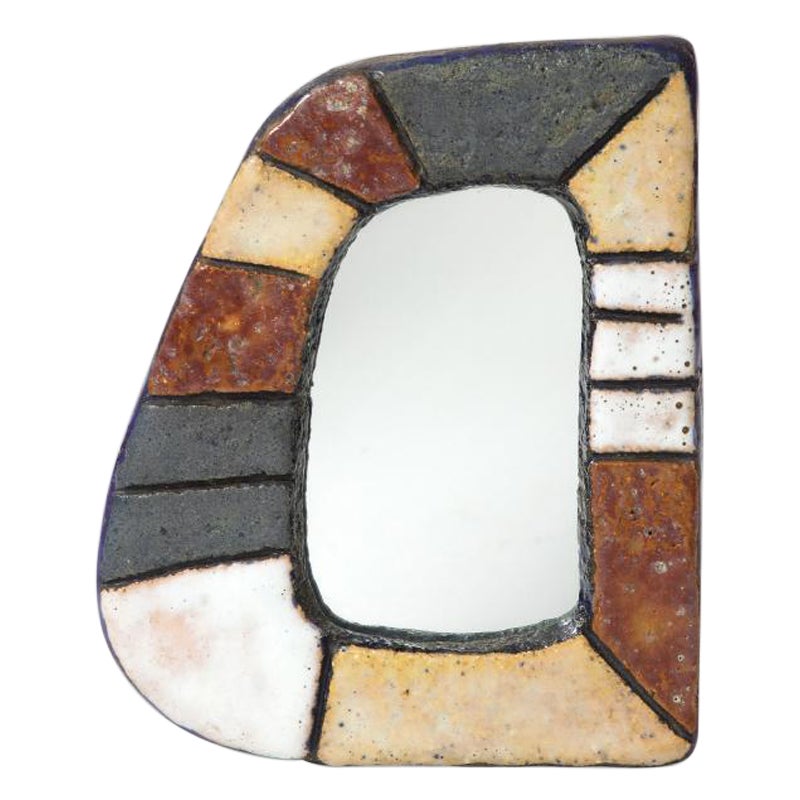 Glazed Ceramic Mirror by Les Argonautes, Vallauris, France