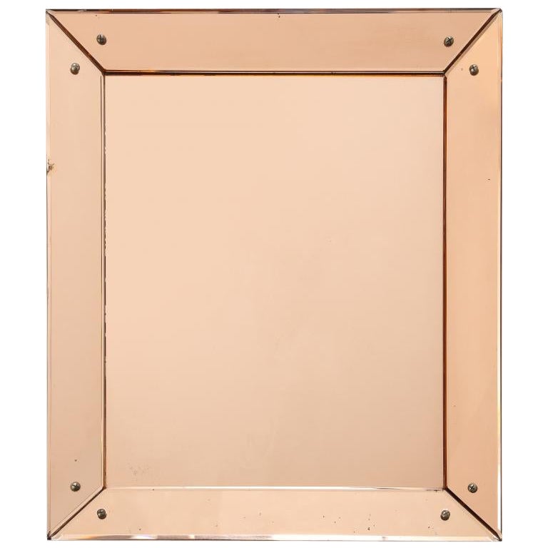 Faceted Peach/Pink Glass Mirror in the Manner of Fontana Arte For Sale