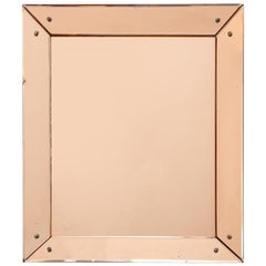 Faceted Peach/Pink Glass Mirror in the Manner of Fontana Arte