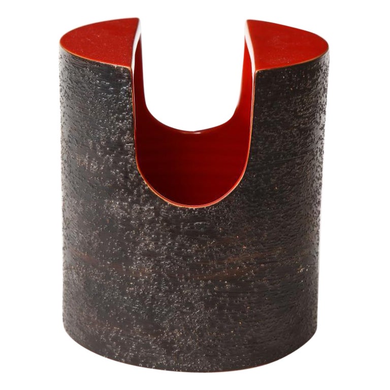 Red Glaze Ceramic Vase with Black Matte Exterior by Bitossi, c. 1960s For Sale