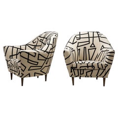 Retro Italian Mid-Century Modern Upholstered Lounge Chairs, Italy 1950s