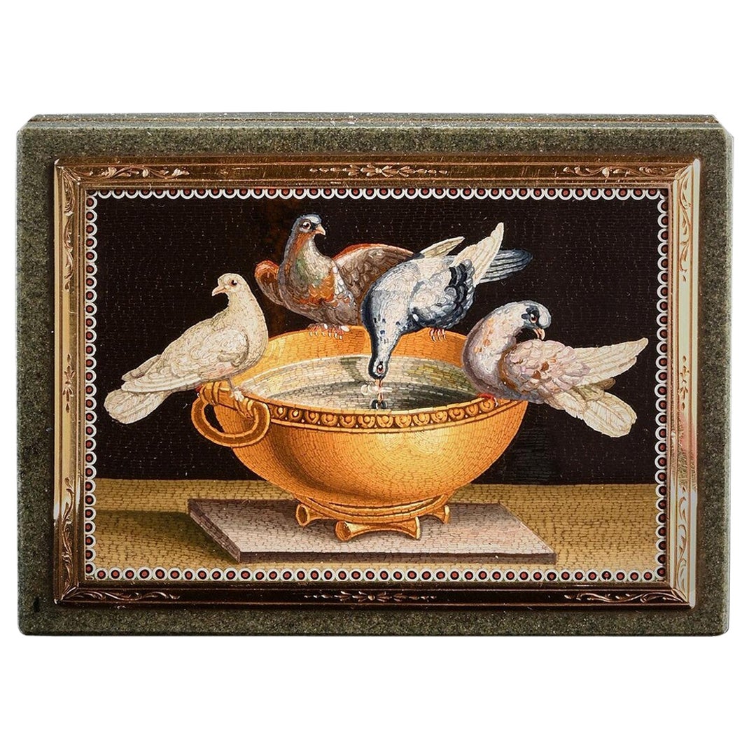 Caja de rapé de jaspe montada en oro micromosaico Principios del siglo XIX Gioacchino italiano