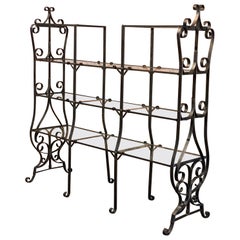 French Art Nouveau Scrolled Wrought Iron and Glass Etagere