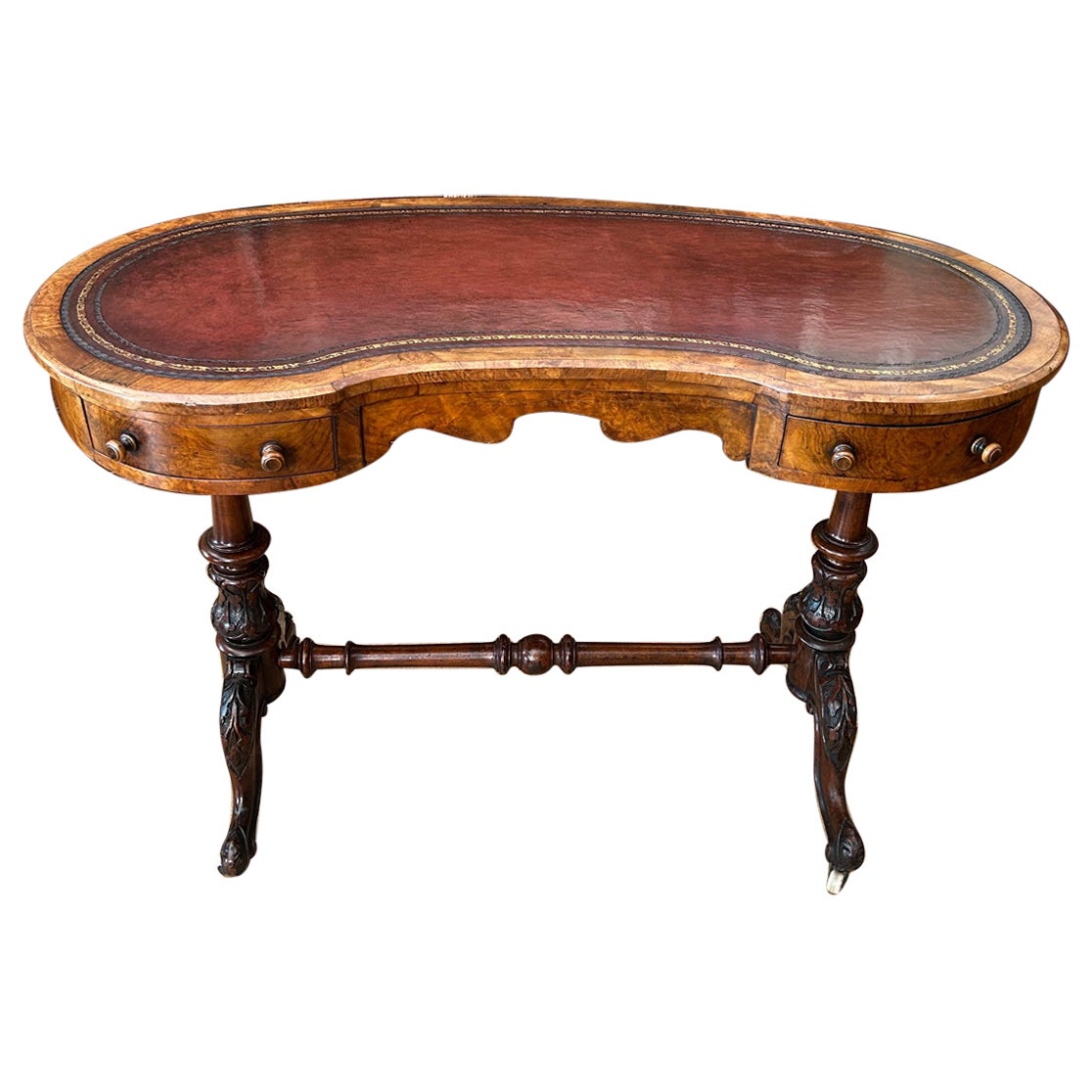 19th Century Victorian Figured Walnut Kidney shaped Writing Table