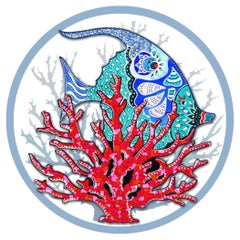 Italienische Contemporary Platzteller "Fisch und Koralle" Hellblaue Farben, 4er Set