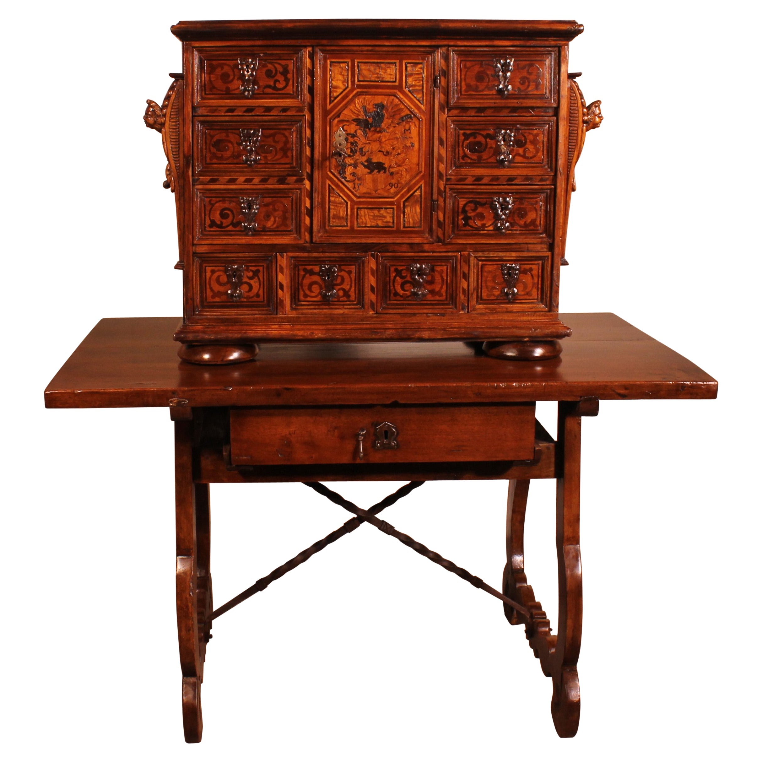 Black Forest Cabinet Dated 1590 With Its Base For Sale
