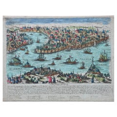 Antique Rare Hand-Colored Engraving of Constantinople by Jacques Chereau, Paris ca.1725