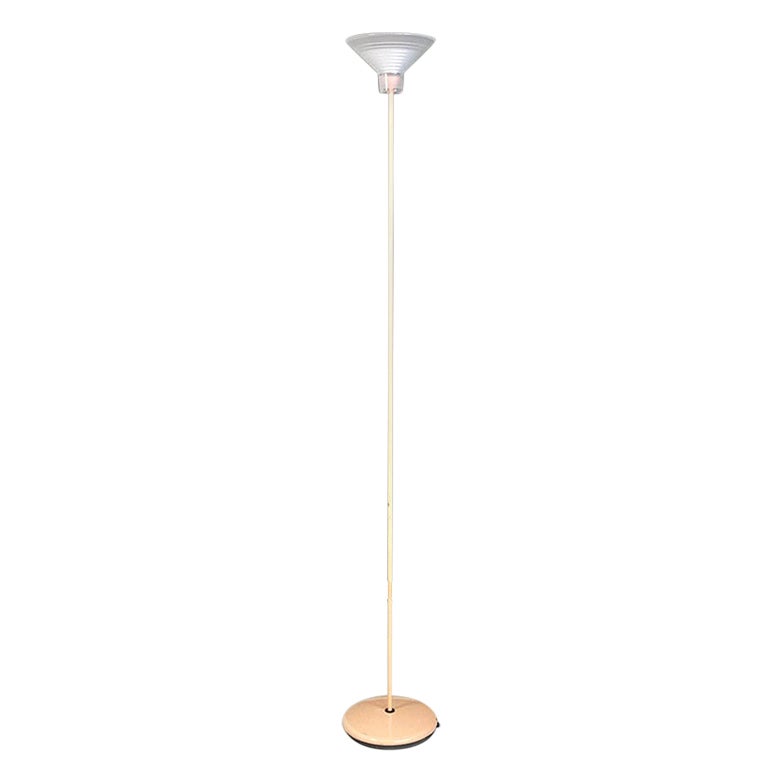 Italian modern light-pink metal and glass floor lamp, 1980s For Sale