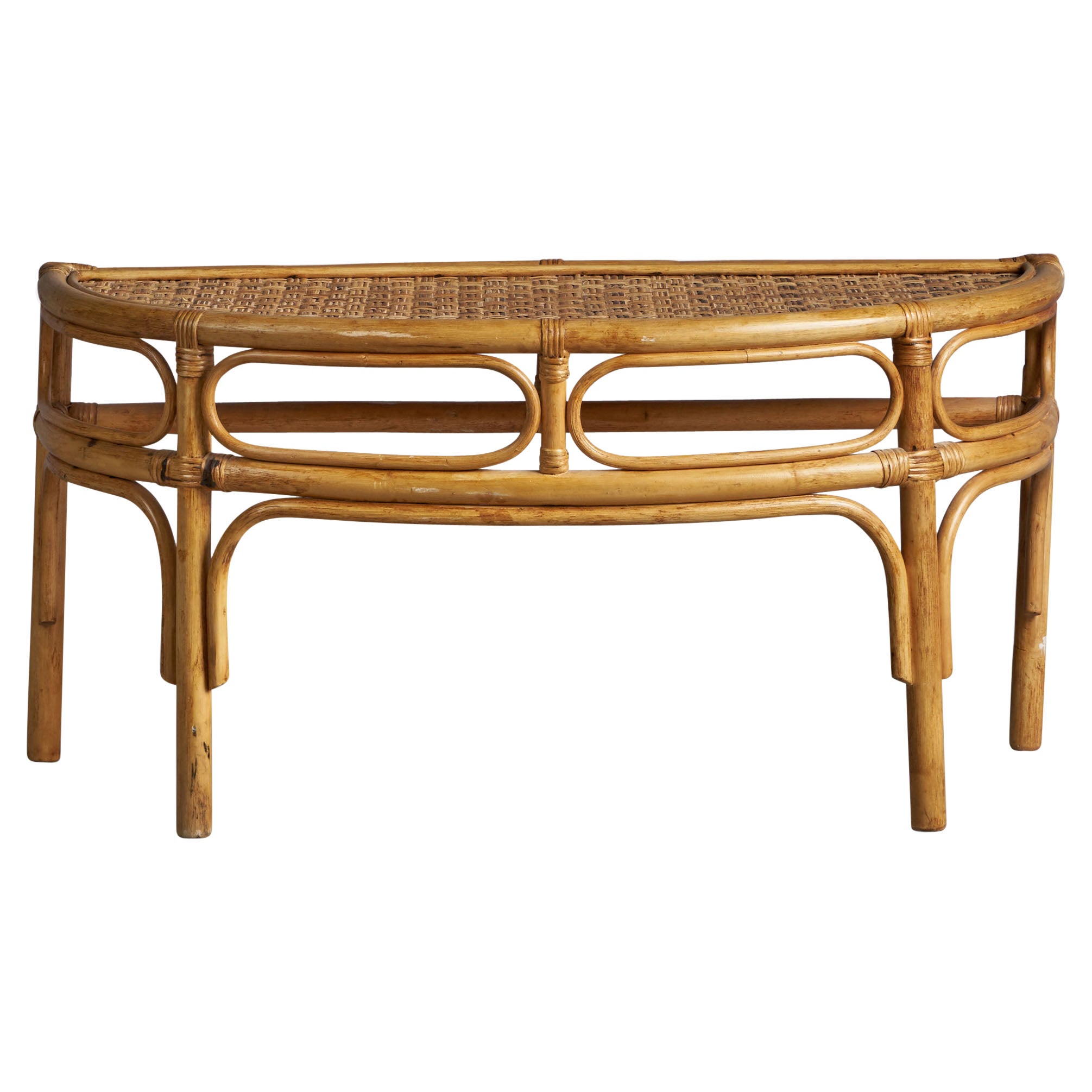 Console italienne, bambou, rotin, Italie, 1970