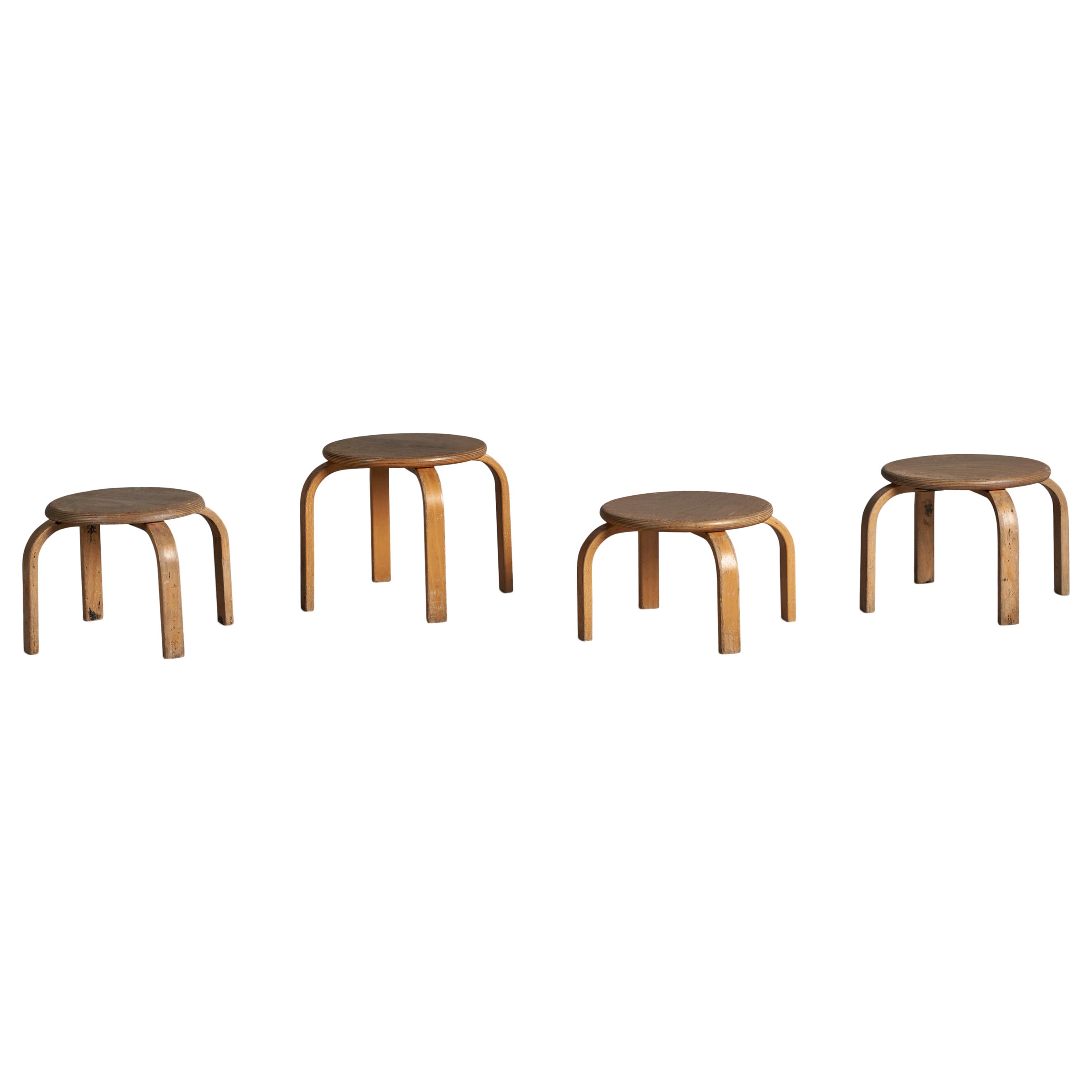 Danish Designer, Stools, Oak, Bentwood, Denmark, 1940s