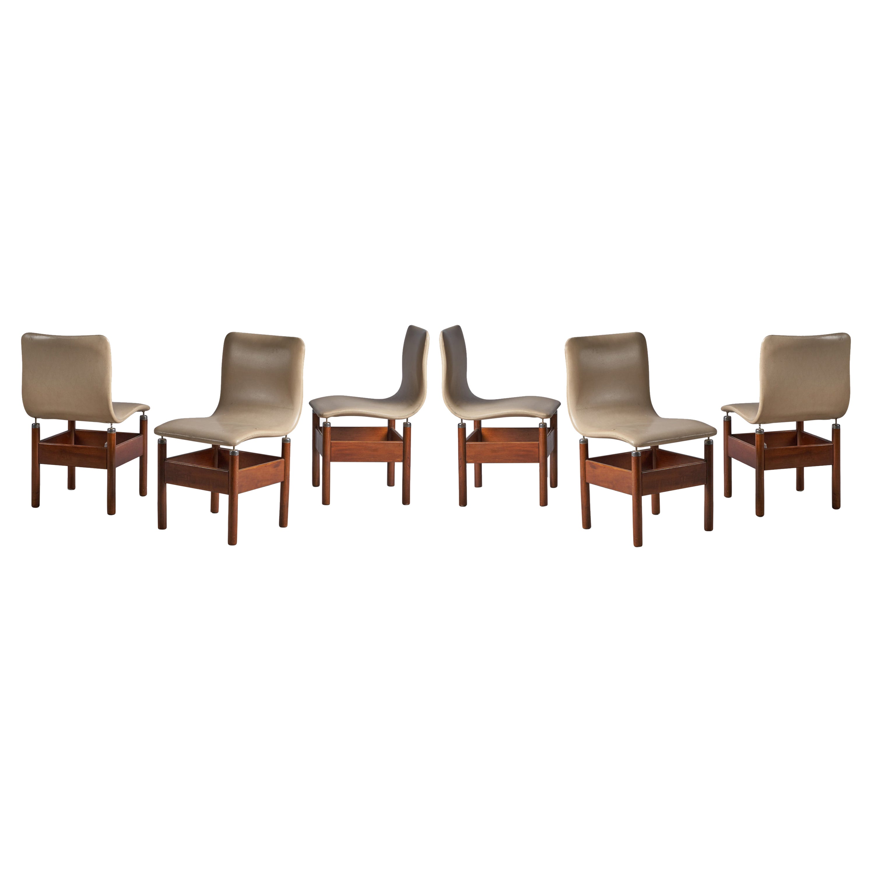 Vittorio Introini, "Chelsea" Dining Chairs Leather Walnut Metal, Italy 1960s For Sale