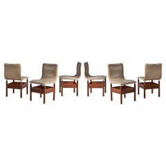 Vittorio Introini, "Chelsea" Dining Chairs Leather Walnut Metal, Italy 1960s