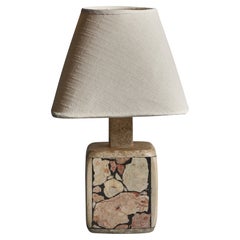 Swedish Designer, Table Lamp, Fossil Stone, Fabric, Sweden 1970s