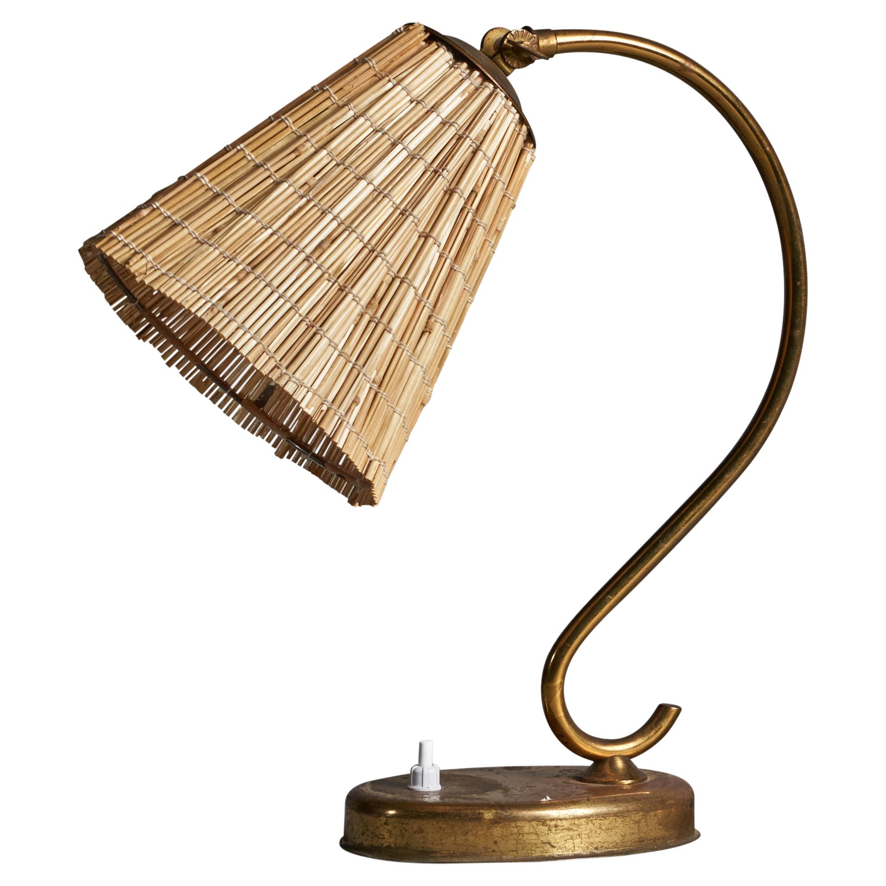 Itsu, Adjustable Table Lamp, Brass, Reed, Finland, 1950s For Sale