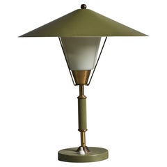 Lyfa, lampe de table, laiton, métal, verre opale, Danemark, années 1940