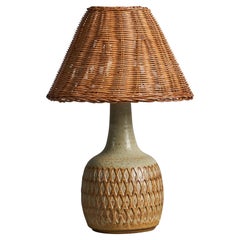 Vintage Søholm, Table Lamp, Stoneware, Rattan, Denmark, 1960s