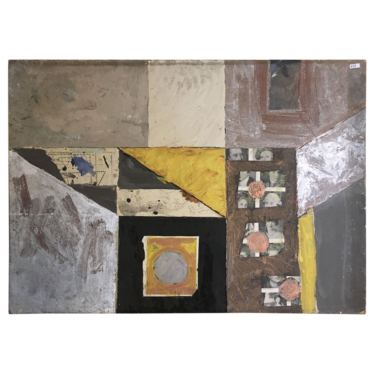 1960 Peinture abstraite et collage de papier Ermete par Ermete Lancini 