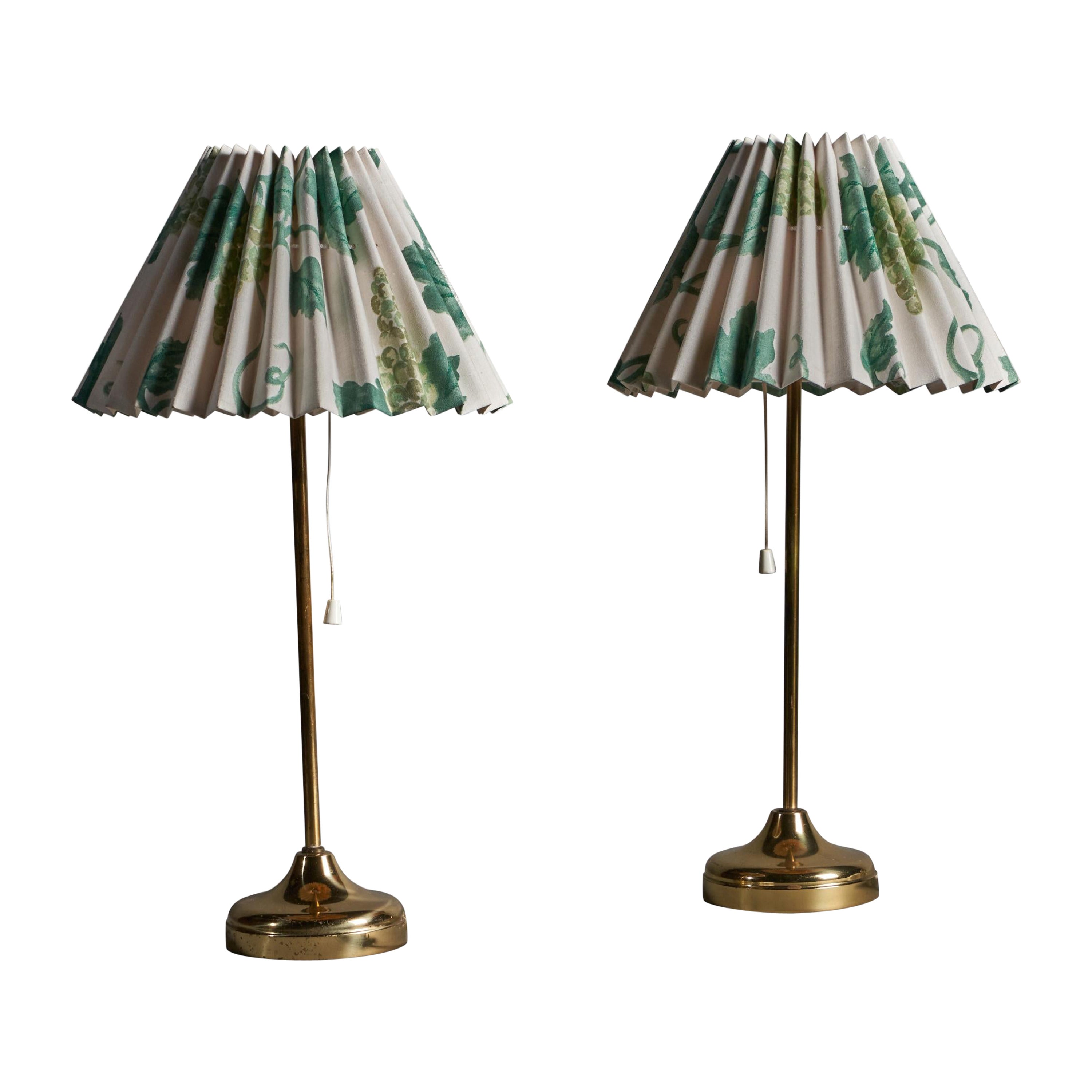 Nafa, Table Lamps, Brass, Fabric, Sweden, 1960s