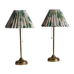 Vintage Nafa, Table Lamps, Brass, Fabric, Sweden, 1960s