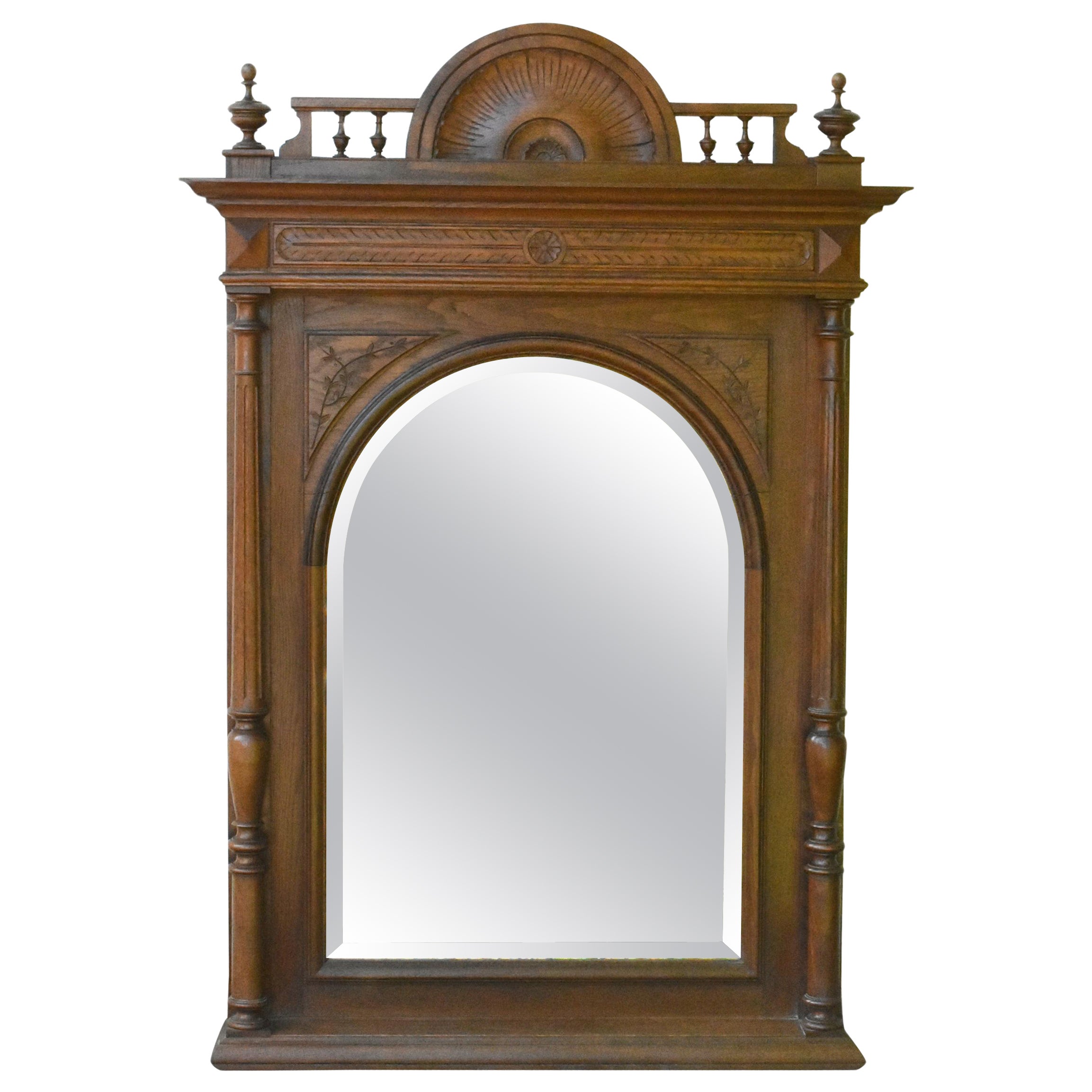 Large French Oak Overmantel Mirror Henri II For Sale