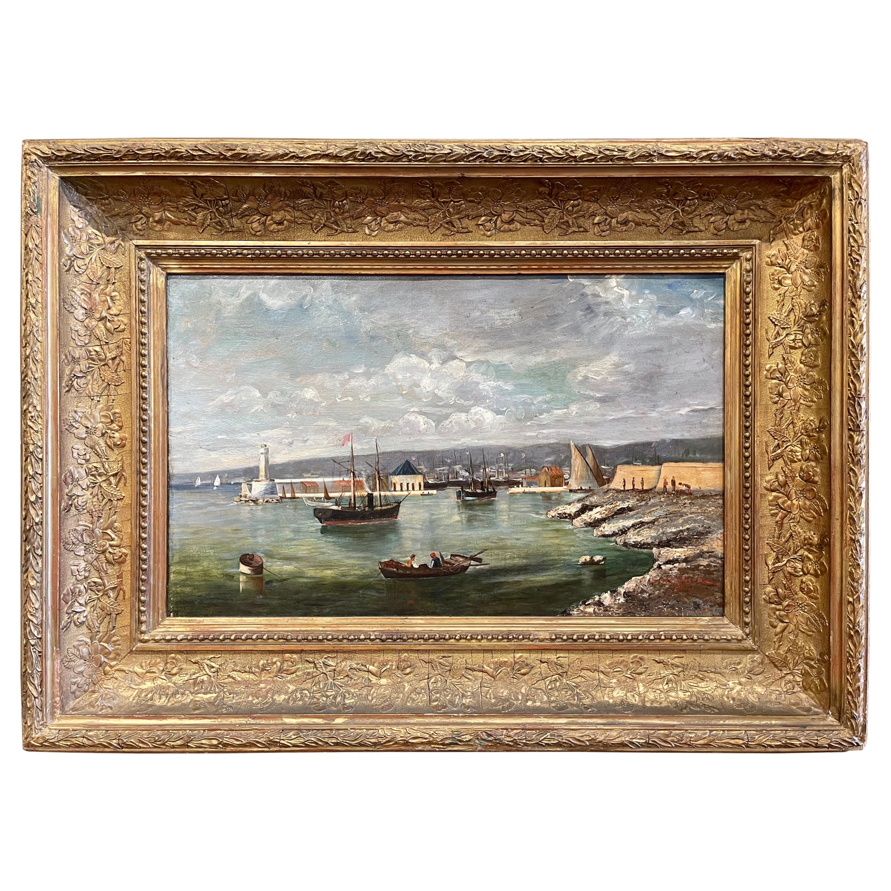  Huile sur toile française du 19ème siècle représentant une marine, signée S. Audibert et datée de 1885