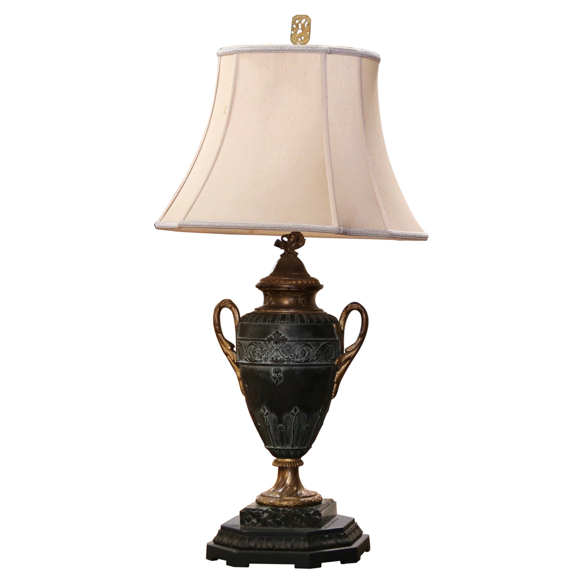 19th Century French Spelter Urn-Form on Marble Base Table Lamp For Sale