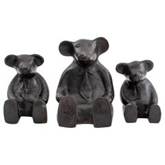 Seated Bear Patinated Metal Sculpture, Set of Three