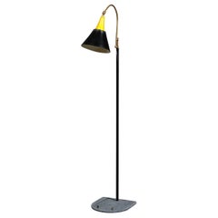 Used 1950s Italian Design Floor Lamp - Enamel Metal Shade, Brass Accents