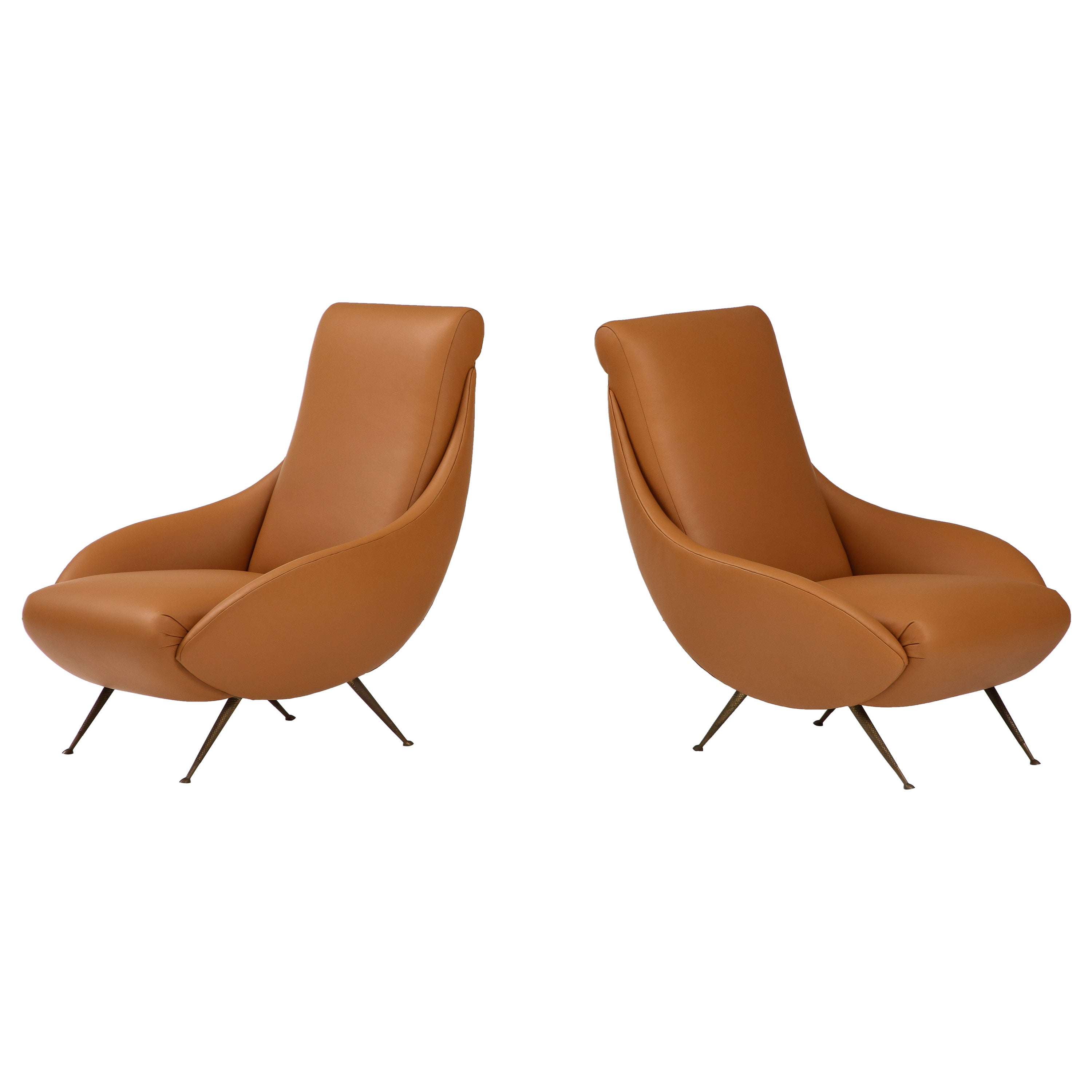 Pair of Italian Modernist Leather Lounge, Slipper Chairs , Italy, circa 1950 For Sale