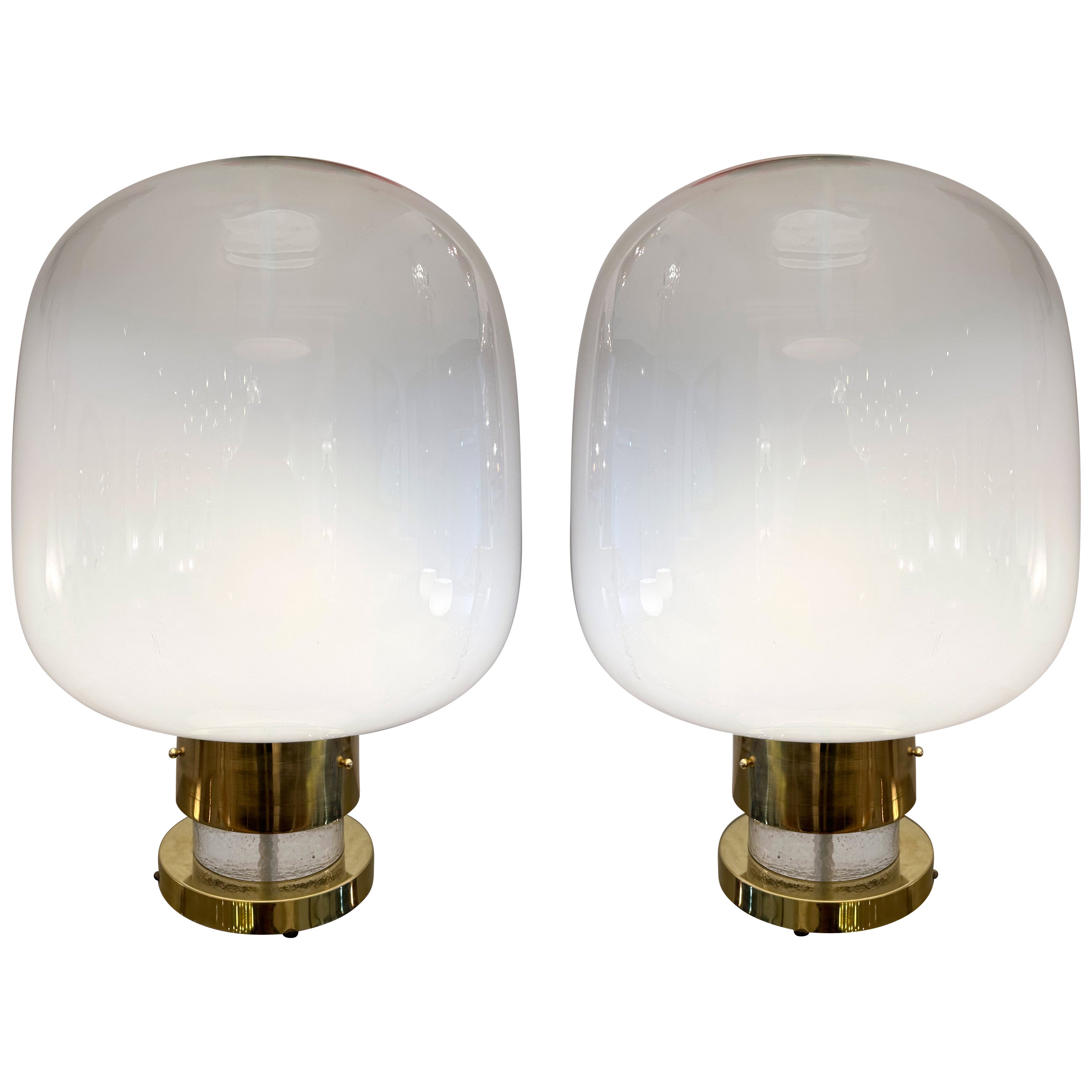 Contemporary Pair of Brass and Murano Glass Bubble Balloon Lamps, Italy For Sale