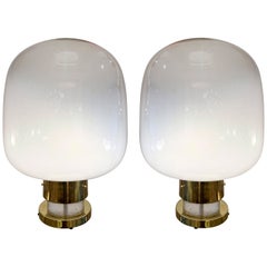 Paire contemporaine de lampes bulles en laiton et verre de Murano, Italie