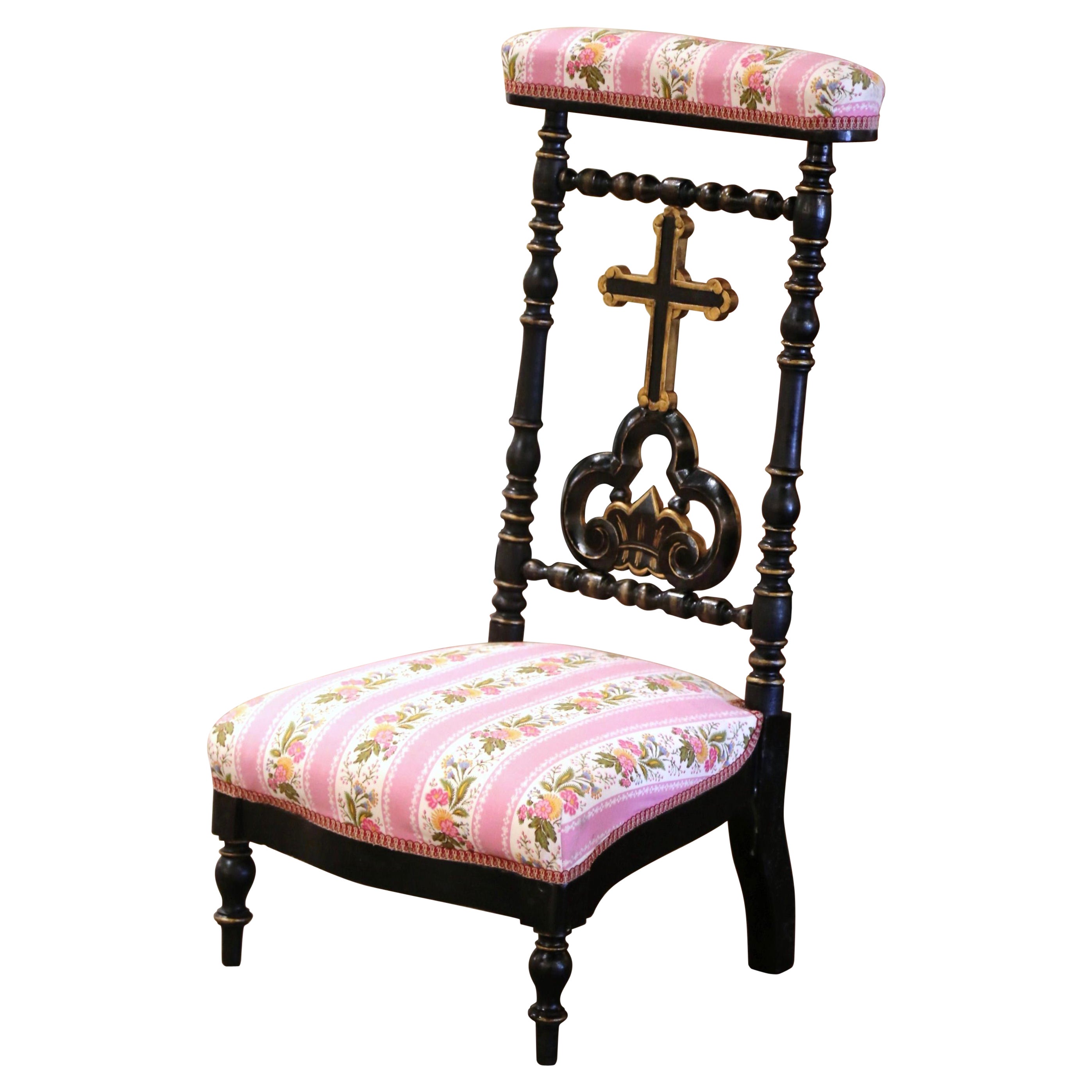 19th Century French Napoleon III Carved Blackened "Prie-Dieu" Prayer Chair  