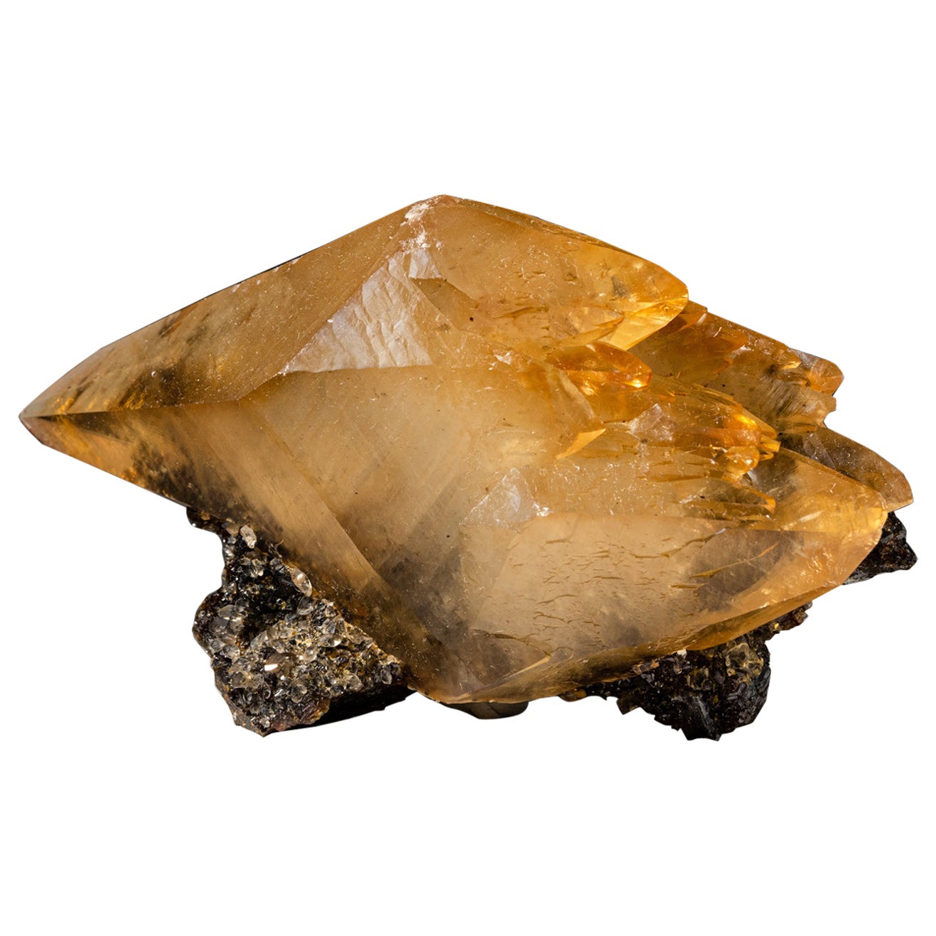 Cristal de calcite doré jumelé provenant de la mine Elmwoods, Tennessee (283.3 grammes)