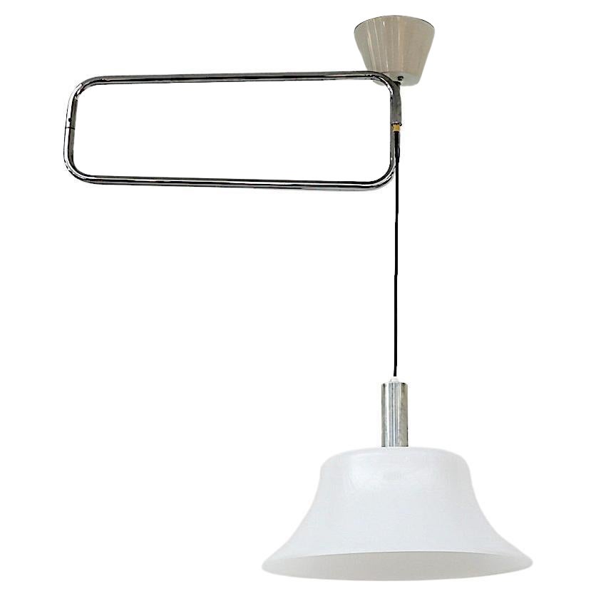 Lisa Johansson-Pape Style Ceiling Mount Articulating Lamp w/ White Plexi Shade For Sale