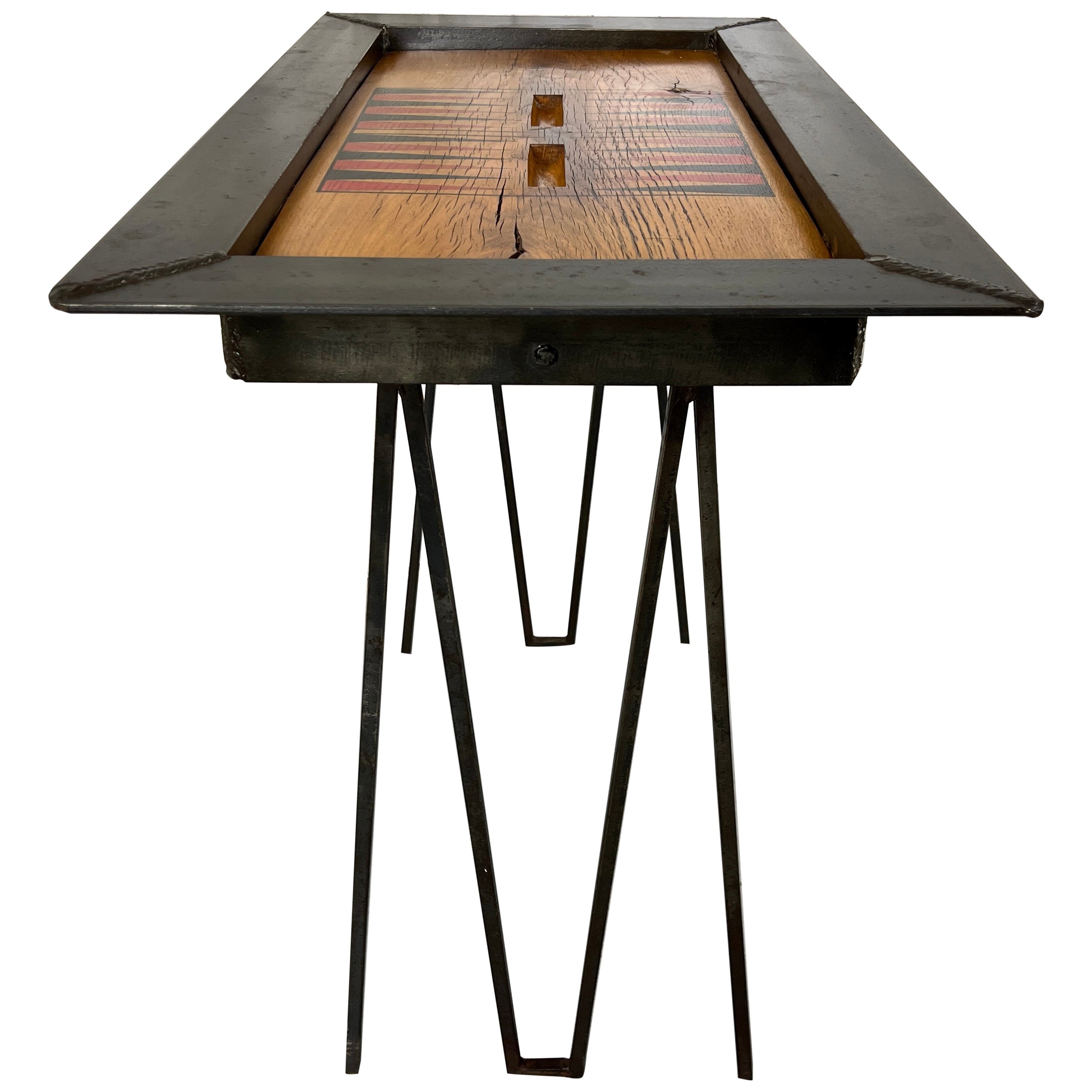 Iron and Oak Backgammon Table For Sale